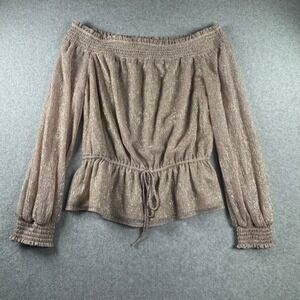 White House Black Market Metallic Off Shoulder Peplum Blouse Gold Shimmer Medium
